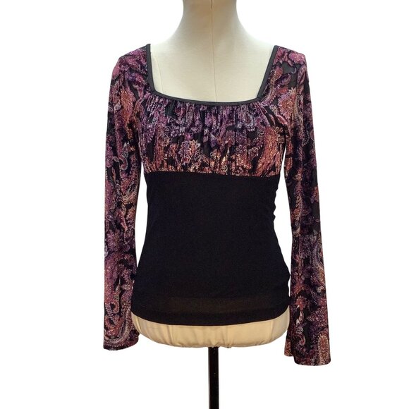 Y2K Womens Size L Top Velvet Burnout Purple Black Whimsy Fairy Coquette - Picture 1 of 6